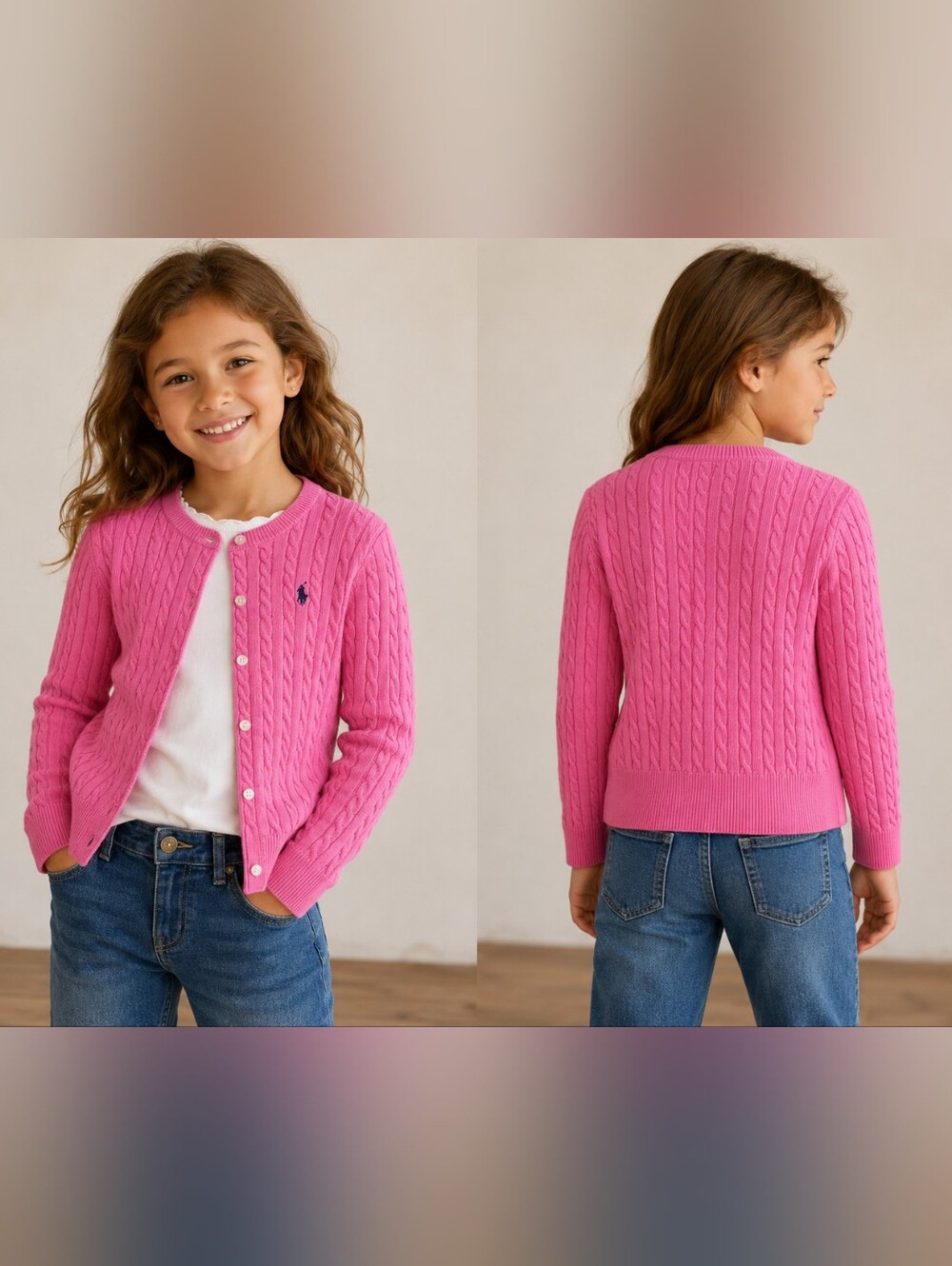 Polo by Ralph Lauren Girls Pink Cable-Knit Button Cardigan